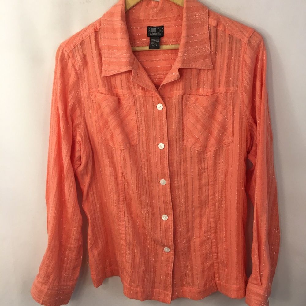 Chicos 1 Additions Shirt M Coral Metallic Top - Picture 1 of 6